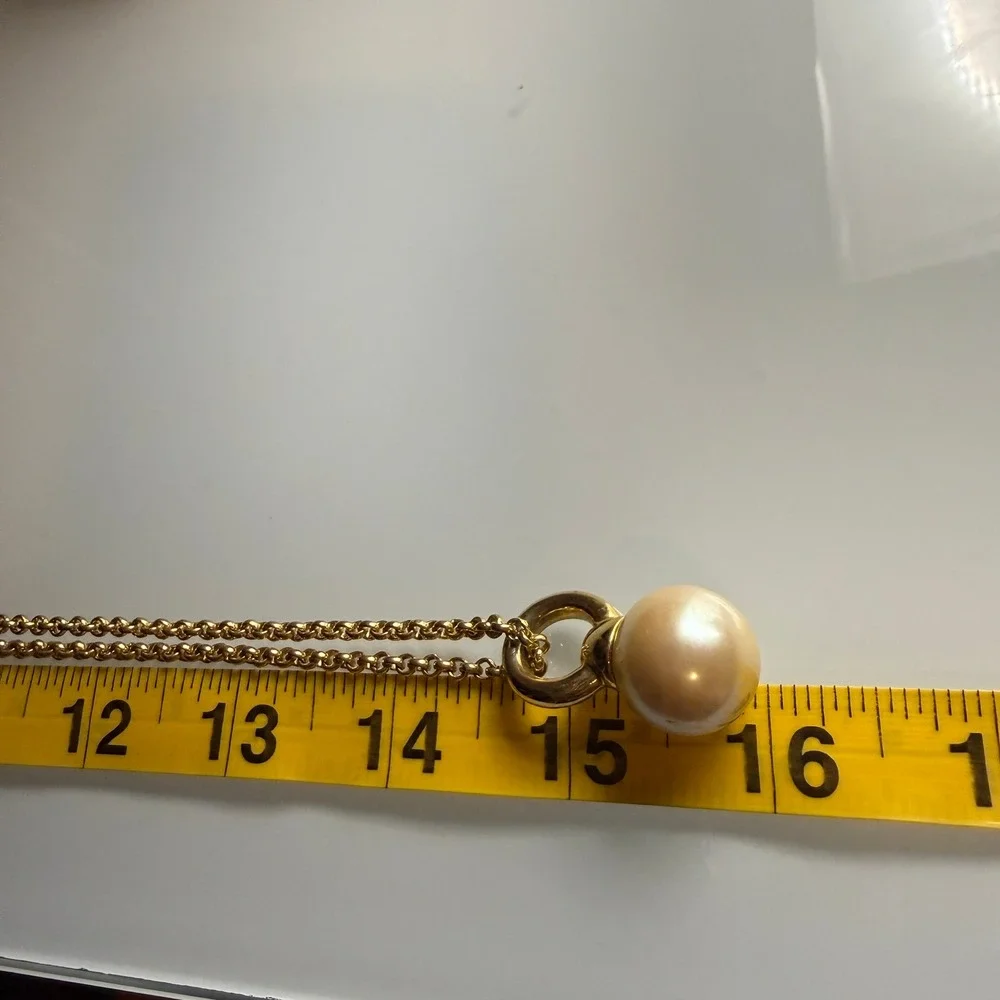 Regal OS Gold Faux Pearl Pendant Long Chain Necklace Minimalist Elegant